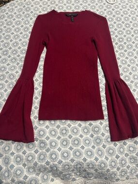 BCBGMaxAzria Burgundy Ribbed Knit Crew Sweater